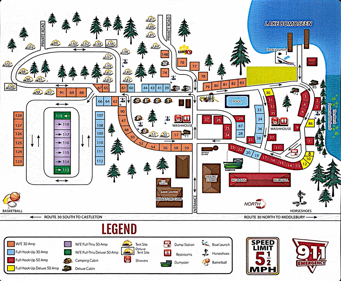 Lake Bomoseen KOA Site Map